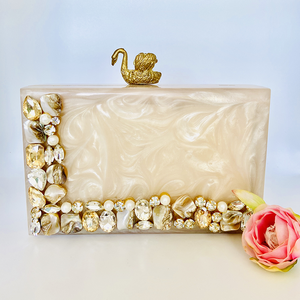 Custom Resin Bohemian Clutch Bag <b>for</b> <b>Women</b> Luxury Wedding Evening Party <b>Wear</b> with Pearl and Zipper Closure Adjustable Strap - Product Image 2