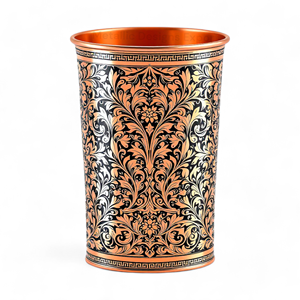 Vaisselle en verre de cuivre à motif floral blanc délicat élégant Verres ayurvédiques écologiques fabriqués à la main avec une touche de luxe - Product Image 3