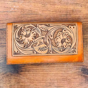 ใหม่จริงHandcrafted TooledหนังBifold Clutchesผู้หญิงออกแบบกระเป๋าสตางค์ร้อนขายTooledหนังที่ไม่ซ้ํากันสไตล์กระเป๋าสตางค์ - Product Image 3