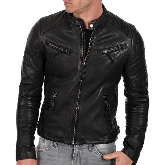 Abbigliamento moda in pelle da uomo giacca in pelle giacca da motociclista da motociclista per uomo Trench giacca da moto con colletto alla coreana maschile