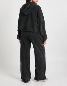 Conjunto Deportivo de 2 Piezas para Mujer en Felpa de Algodón Lavado al Ácido, Sudadera Corta con Cremallera Completa y Pantalones Jogger de Pierna Ancha, Corte Holgado, OEM ODM - Product Image 2