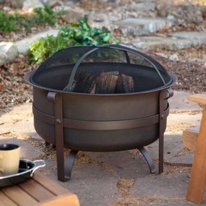 Durable and heavy fire pit made from thick iron with weatherproof seal and protective mesh <b>cover</b> included - Product Image 2