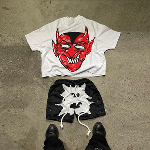 ชุดออกกำลังกายลำลองผ้าฝ้ายกางเกงขาสั้นของผู้ชายชุดเสื้อและกางเกงขาสั้นของผู้ชายแฟชั่นใหม่ล่าสุดปักลายสำหรับฤดูร้อน - Product Image 1