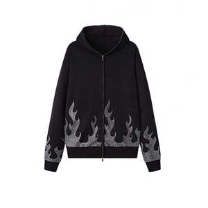 New Arrival 2025 Men's <b>Black</b> <b>Zip</b>-up 100% Cotton French Terry Winter <b>Hoodie</b> Customized Rhinestones Plus Size Letter Solid Hooded - Product Image 6