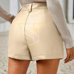 Pantalones cortos de cuero transpirables para mujer al por mayor Pantalones cortos de cuero de último estilo Pantalones cortos de cuero de color sólido Pantalones cortos de cuero de alta calidad Casual ligero - Product Image 3