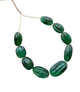Natural Emerald Carved Melon Oval <b>Beads</b> Loose Gemstone Strand for Jewelry <b>Making</b> Necklace <b>Bracelet</b> Wholesale Handcrafted <b>Beads</b> - Product Image 2