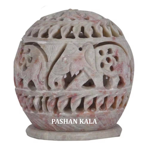 Éléphant sculpté à la main en pierre stéatite naturelle forme ronde beau bougeoir chauffe-plat pour la maison et le restaurant décoratif - Product Image 1