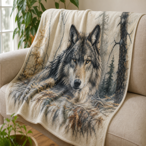 Custom Printed <b>Throw</b> Blanket Personalized Wolf Forest Gift Sublimation Flannel Fleece Polyester - Product Image 1