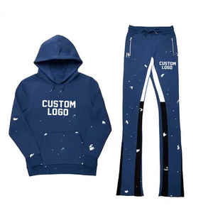 Unisex 2 <b>Pc</b> Custom Clothing 100% Cotton Printed Jogger <b>Sets</b> Plain Hoodie with Flared Joggers Tracksuit for Winter - Product Image 1