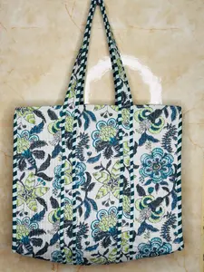 Bolsos de compras acolchados Kantha hechos a mano bolsos de compras tradicionales de algodón indio para mujeres, se aceptan pedidos a granel - Product Image 5