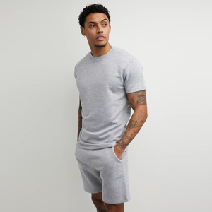 Chándal de 2 piezas de verano personalizado para hombre, Camiseta 100% de algodón y pantalones cortos de malla, conjuntos gemelos con logotipo impreso transpirable, respetuosos con el medio ambiente - Product Image 5