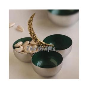 Stainless Steel <b>Silver</b> And Green Decorative <b>Bowl</b> For Snacks Chocolates Dry Fruits Serving <b>Bowl</b> At Affordable Price - Product Image 3