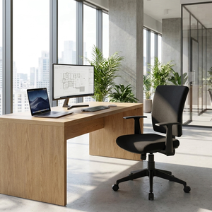 New Orleans Contemporary Office <b>Chair</b> Black Padded Task <b>Chair</b> Adjustable Headrest Ergonomic Wood for Home Office Executive - Product Image 2