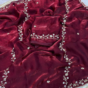 เสื้อส่าหรีผ้าซาตินแฟนซีชุดปาร์ตี้ฉลองเทศกาลดิวาลีสุดหรูสไตล์อินเดียหรูหรา - Product Image 1