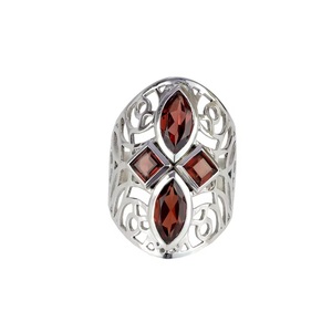 Garnet <b>Statement</b> <b>Ring</b> 925 Sterling Silver Filigree Designer Red Gemstone Jewelry Gift for Mom - Product Image 2