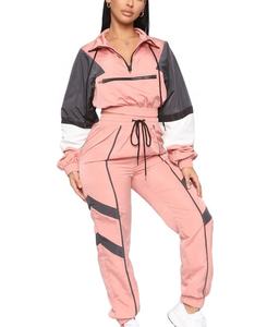 New Arrival <b>Gym</b> Fitness 100% Polyester Windbreaker Tracksuits Women Windbreaker Suit Polyester <b>Jacket</b> Pants Set - Product Image 5