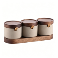Pot à épices en céramique fait main avec couvercle en bois, pot de rangement minimaliste pour la cuisine, pour sel, sucre, herbes, assaisonnements