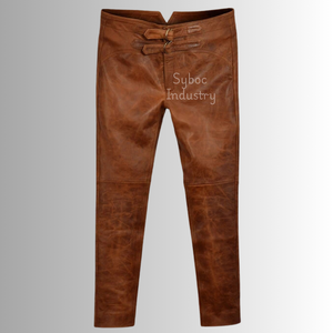 Pantalon vintage en cuir matelassé pour homme, motif droit, taille moyenne, fermeture boutonnée, style streetwear pour garçon - Product Image 4