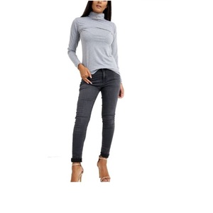 Alta calidad Color sólido manga larga de punto cuello alto Casual moda logotipo personalizado mujeres cómodas Top camisas - Product Image 6