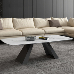Table basse rectangulaire avec plateau en pierre 110x55x45cm, design moderne style ferme, pieds en fer, table d'appoint durable pour salon - Product Image 3