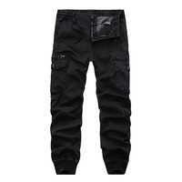Großhandel Mid-Waist Straight Canvas Hose Streetwear Multi-Pocket Cargo-Hose mit Knopfverschluss Dunkel Unifarben 100% Baumwolle