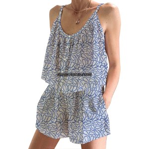 Conjunto de Pijama Corto para Mujer con Diseño de Logotipo Personalizado, Estampado Floral, Ajustado, con Tirantes, Sin Mangas, para Primavera/Verano - Product Image 3