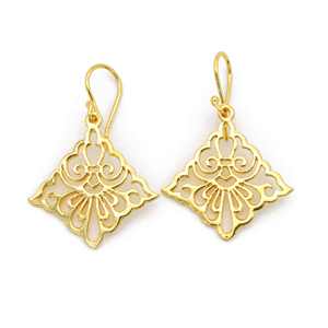 Boucles d'oreilles pendantes en laiton pur losange floral exclusif 18 carats plaqué or bijoux déclaration de mode breloques tendance pour les femmes - Product Image 1