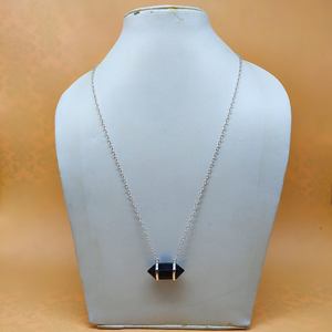 Collier pendentif en argent sterling 925 fait à la main Double terminaison Onyx noir cadeau d'anniversaire pour enfants en gros - Product Image 5