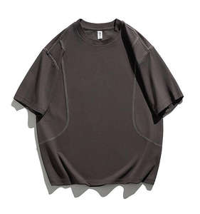 Camiseta de Estilo Americano 100% Algodón para Hombre, 210 g/m², 63% Algodón, 37% Poliéster, Corte Holgado con Costuras y Bordados a la Vista - Product Image 1