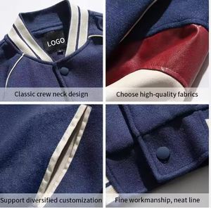 Veste universitaire d'hiver en laine décontractée pour hommes fermeture en toile à simple boutonnage avec motif de lettres brodées style baseball sur le devant - Product Image 3
