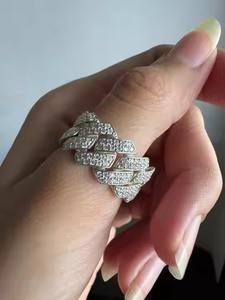 Anillo de bodas de oro blanco macizo de 14K, anillo de enlace cubano de Mónaco de diamante de moissanita Original de 10mm en plata y chapado en rodio para mujer - Product Image 3