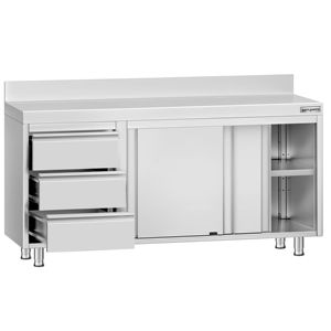 Armario de suelo de acero inoxidable ECO - 1600x600mm - con puertas correderas - con 3 cajones a la izquierda y encimera - Product Image 3