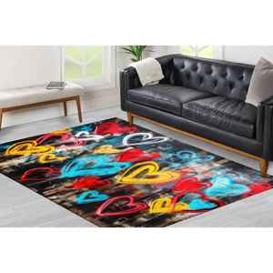Tapis Graffiti Cœur Coloré, Tapis Pop Art Urbain, Tapis Style Art de Rue Vibrant, Tapis en Chenille - Product Image 3