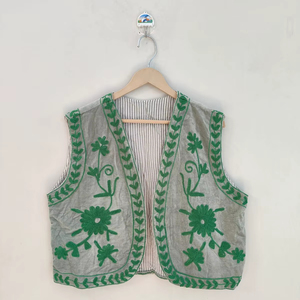 Handmade Embroidered Suzani <b>Velvet</b> Bomber <b>Jacket</b> with Boho Floral Design Reversible Breathable Eco-Friendly - Product Image 1