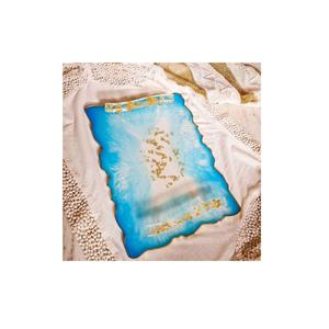 <b>Top</b> Selling Cute <b>Epoxy</b> Resin Tray With Metal Leaf Design Handle Rectangle Shape for Home & Hotel Resin Food Serving Tray - Product Image 6