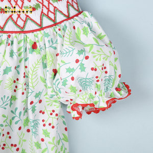 Robe smockée à imprimé floral de Noël personnalisable pour enfants broderie à la main motif 3D OEM ODM Wholesale-BB2789 - Product Image 6