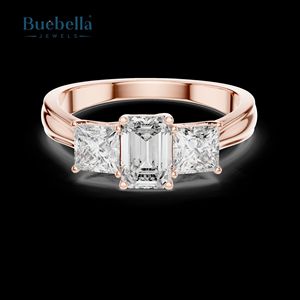 Gran oferta Original 925 plata esterlina Esmeralda y princesa diamante tres piedras anillo para mujer delicado regalo de fiesta de boda joyería - Product Image 5