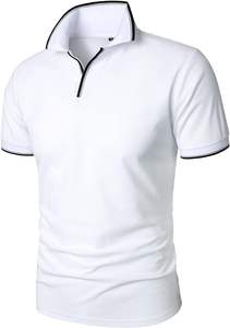 เสื้อโปโลกอล์ฟแขนสั้นมีสไตล์ของผู้ชายเสื้อยืดลายทางคอวีมีกระดุมคอปกสีทึบเสื้อยืดพิมพ์ลาย - Product Image 2
