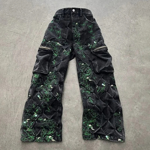 2025 personalizado Vintage Hip Hop cintura media pantalones vaqueros de talla grande de alta calidad estampado bordado Diseño remache claro oscuro pantalones vaqueros - Product Image 2