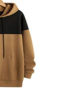 Sweat à capuche texturé noir et marron unisexe, pull en maille gaufrée, sweat à capuche chaud d'hiver avec poche kangourou, streetwear décontracté - Product Image 2