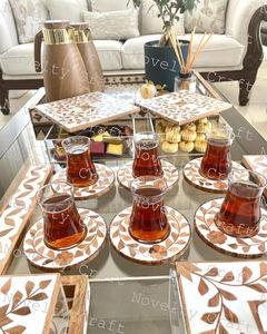 Posavasos de madera hecho a mano ecológico con mango de nácar, juego de posavasos multifuncional decorativo de seis platos - Product Image 1