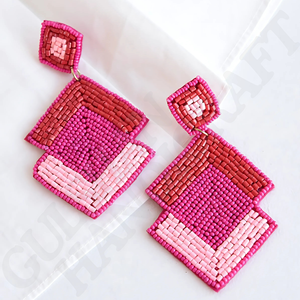 ต่างหูลูกปัดทรงสี่เหลี่ยมสีชมพูทำด้วยมือต่างหูห้อยลูกปัดรูปทรงเรขาคณิตสำหรับต่างหูที่โดดเด่นและทันสมัยสำหรับเด็กผู้หญิง - Product Image 5