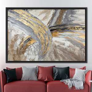 Tableau abstrait en marbre doré - Impression sur toile contemporaine argentée et dorée, 1P : encadré noir - Product Image 1