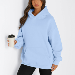 Venta al por mayor 400 GSM mujeres de manga larga pulóver sudaderas con capucha Drop-Shoulder Streetwear transpirable 100% algodón lavado a la piedra con capucha para - Product Image 1