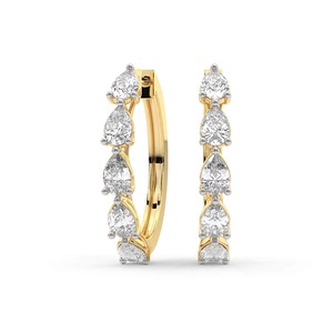 Boucles d'oreilles créoles délicates en diamant de laboratoire taille poire, 1 carat total, couleur F-G, clarté VS, 10 diamants, or massif 14K, pour usage quotidien - Product Image 3