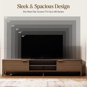 71" Mid Century Modern <strong>TV</strong> <strong>Stand</strong> for 80" <strong>TVs</strong> Storage Console with Adjustable Shelves Living Room &amp; Bedroom <strong>Walnut</strong> - Product Image 4