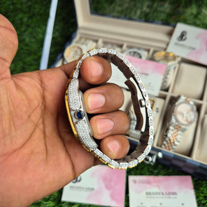 Montre automatique Moissanite VVS entièrement pavée, boîtier carré en or et argent bicolore, montre de luxe à cadran romain pour homme - Product Image 3