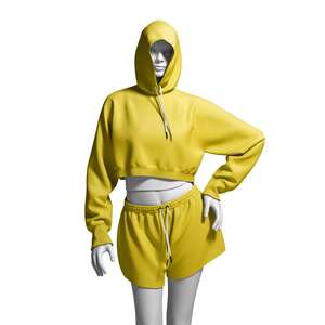 Conjunto de Sudadera Corta Holgada con Cremallera y Pantalones Cortos para Mujer, Estilo Y2K Personalizable, Conjunto de Sudadera y Pantalones Cortos para Mujer - Product Image 1