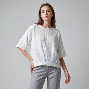 Camiseta larga con corte asimétrico, mangas raglán 3/4 y pliegues, 100% viscosa, talla única (tallas 36–44) - Product Image 1