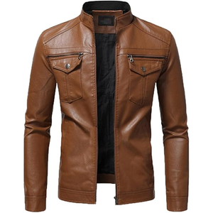 <b>Faux</b> <b>Leather</b> <b>Jacket</b> <b>Men's</b> Autumn Winter Straight Stand Collar <b>Men</b> Motorcycle <b>Leather</b> Coat - Product Image 1